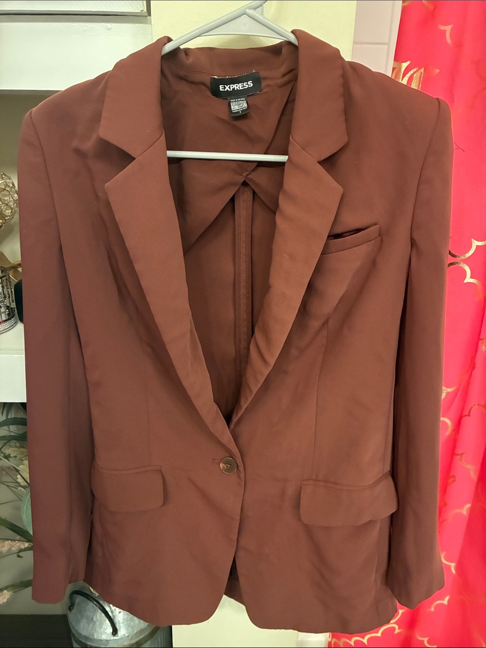 Express Rust Brown Single-Button Blazer